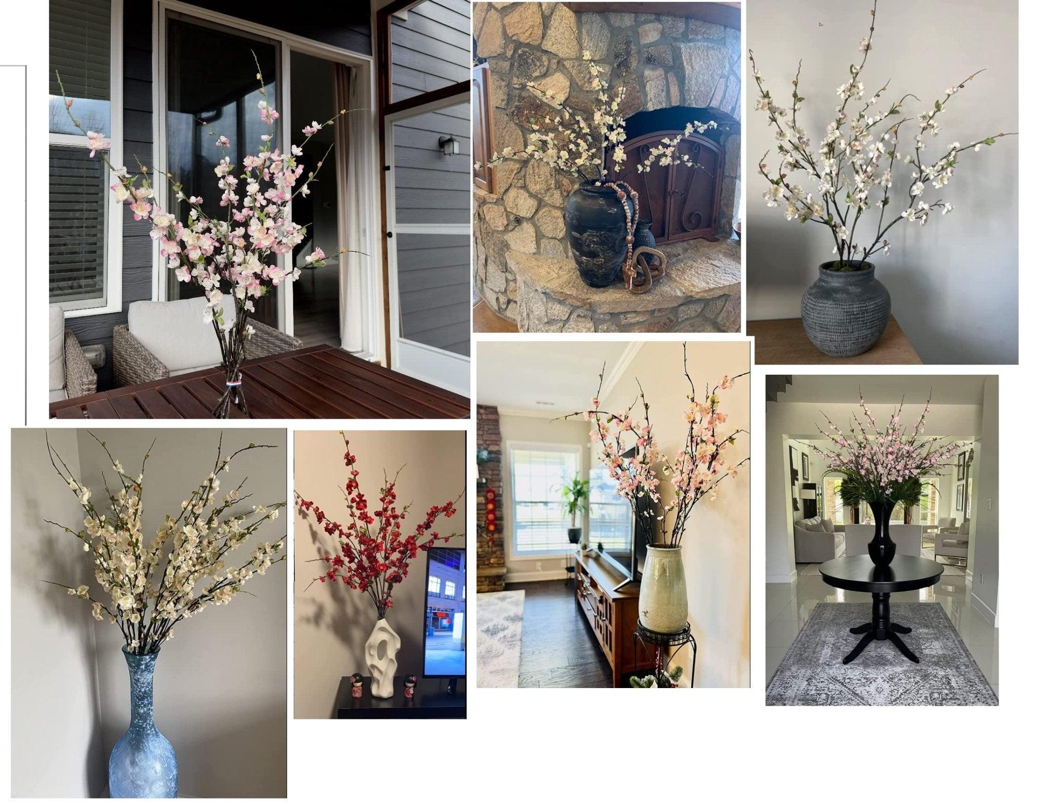 47” Faux Silk Plum Blossom Branches 4pcs - White - HyeFlora
