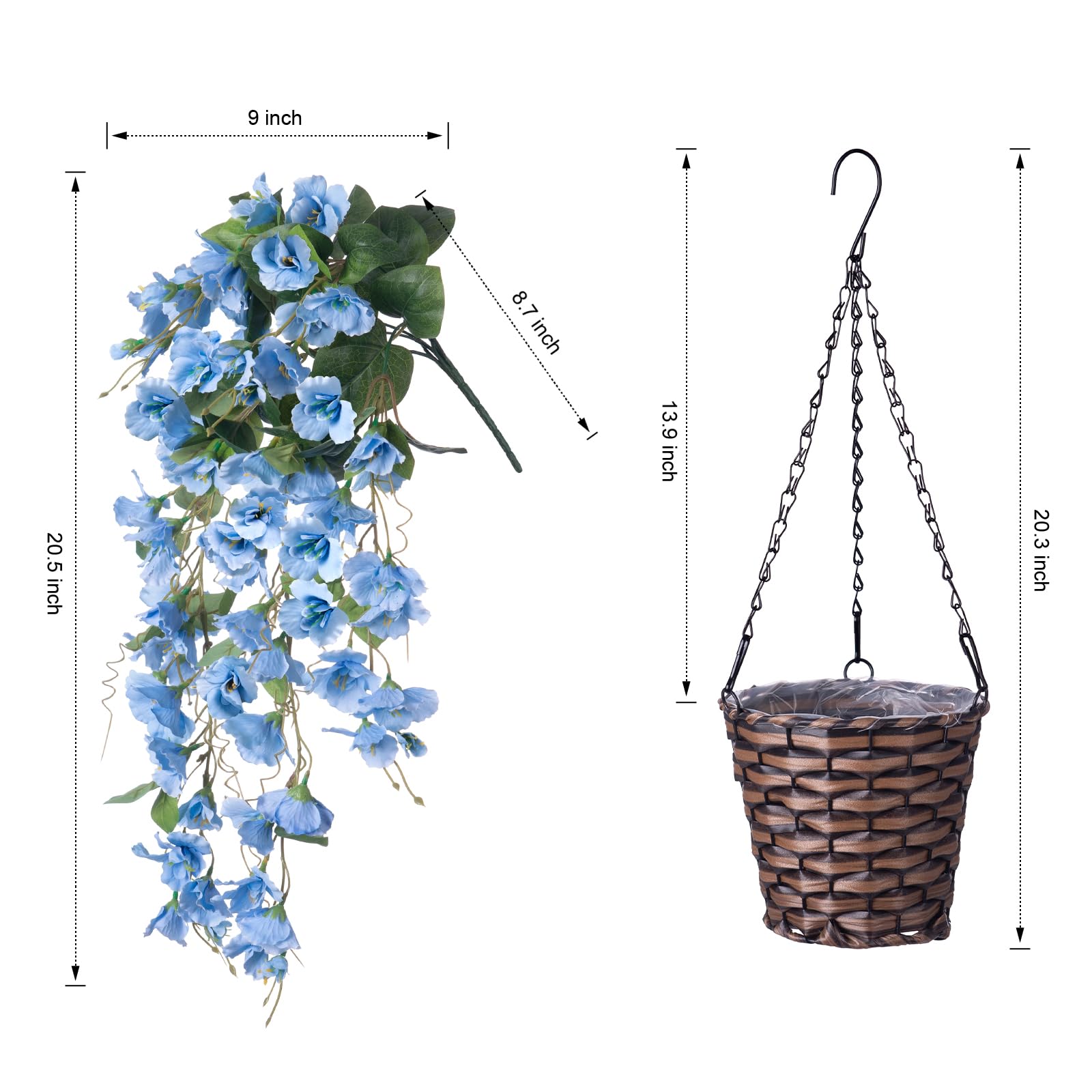 Artificial Hibiscus Flower Bush Hanging Basket with Trailing Vines - 20.5&quot;