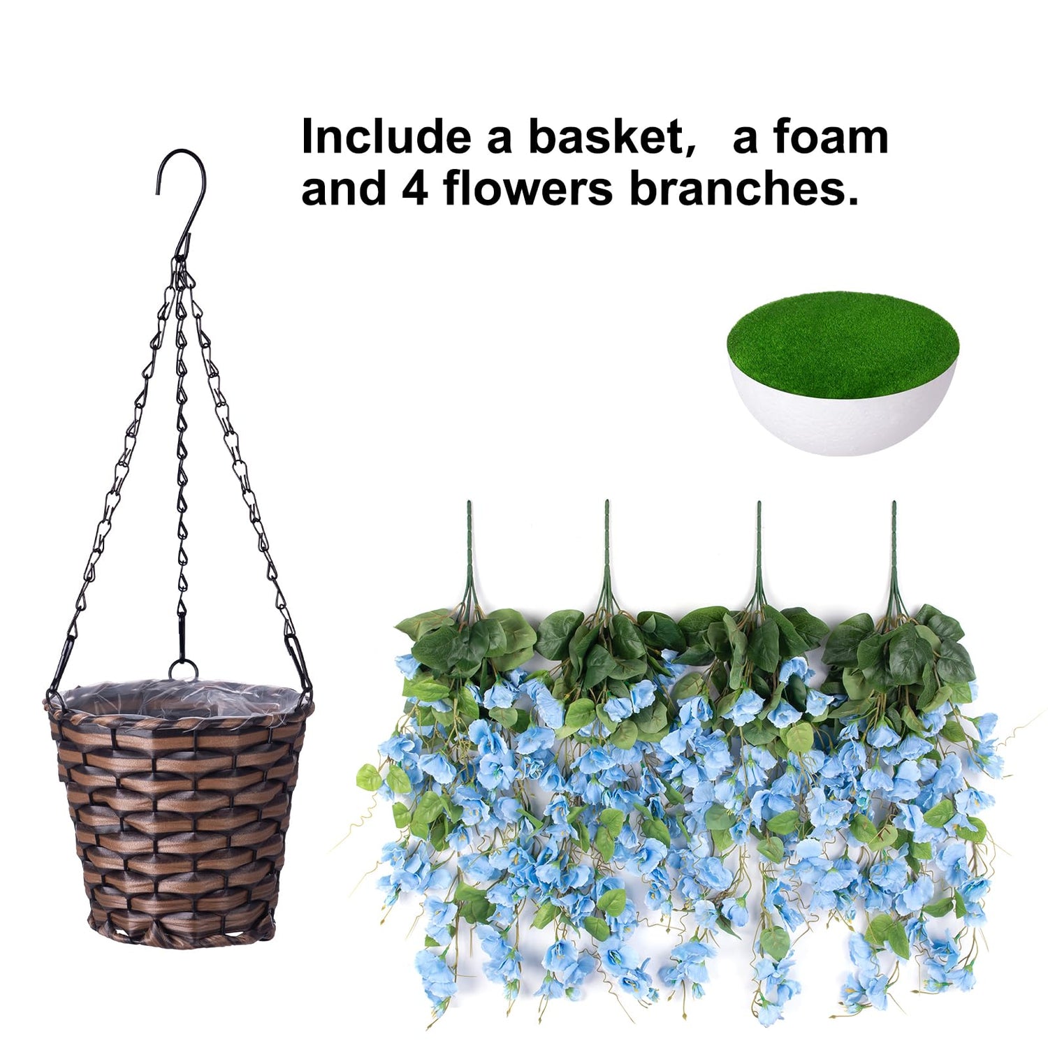 Artificial Hibiscus Flower Bush Hanging Basket with Trailing Vines - 20.5&quot;