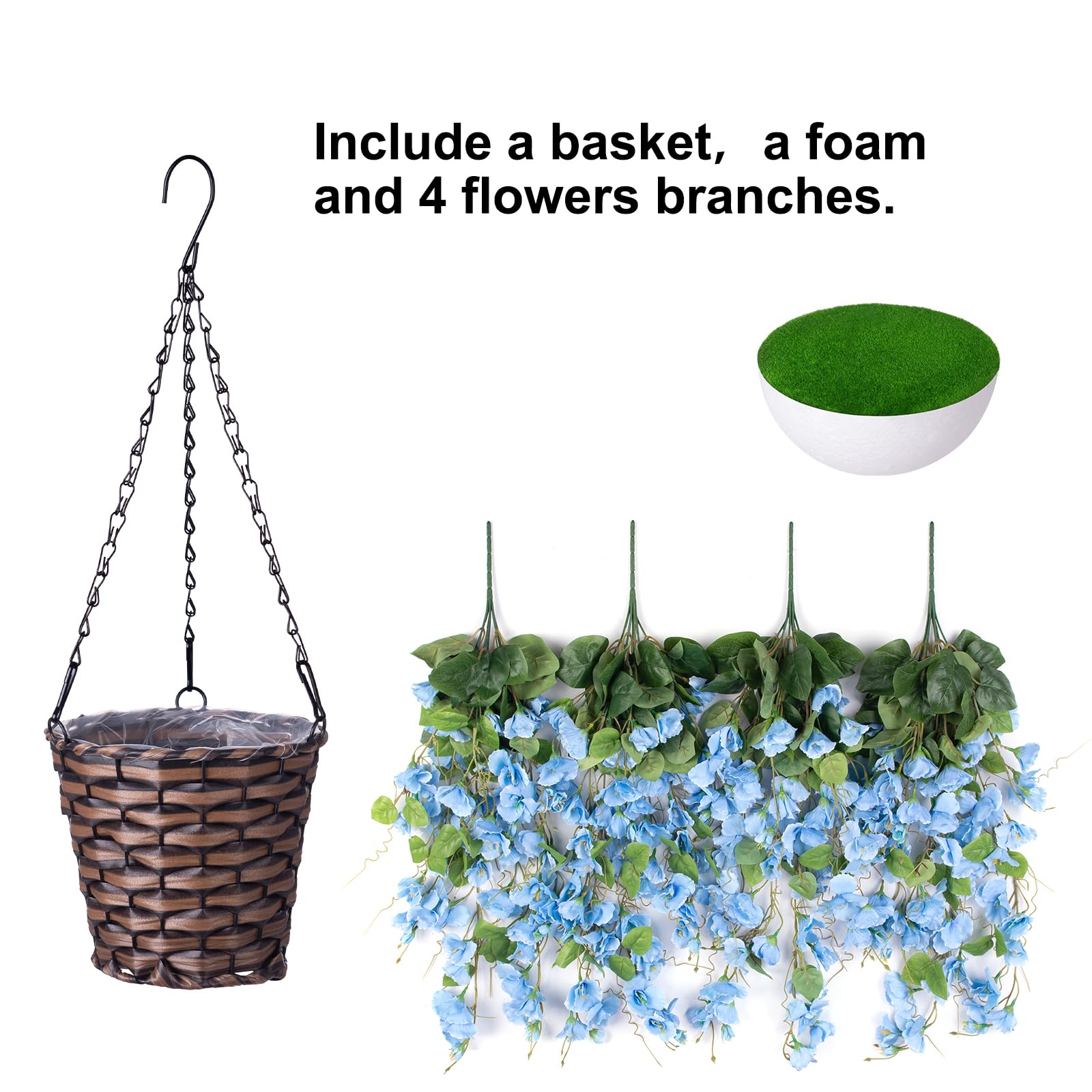 Artificial Hibiscus Flower Bush Hanging Basket with Trailing Vines - 20.5&quot;