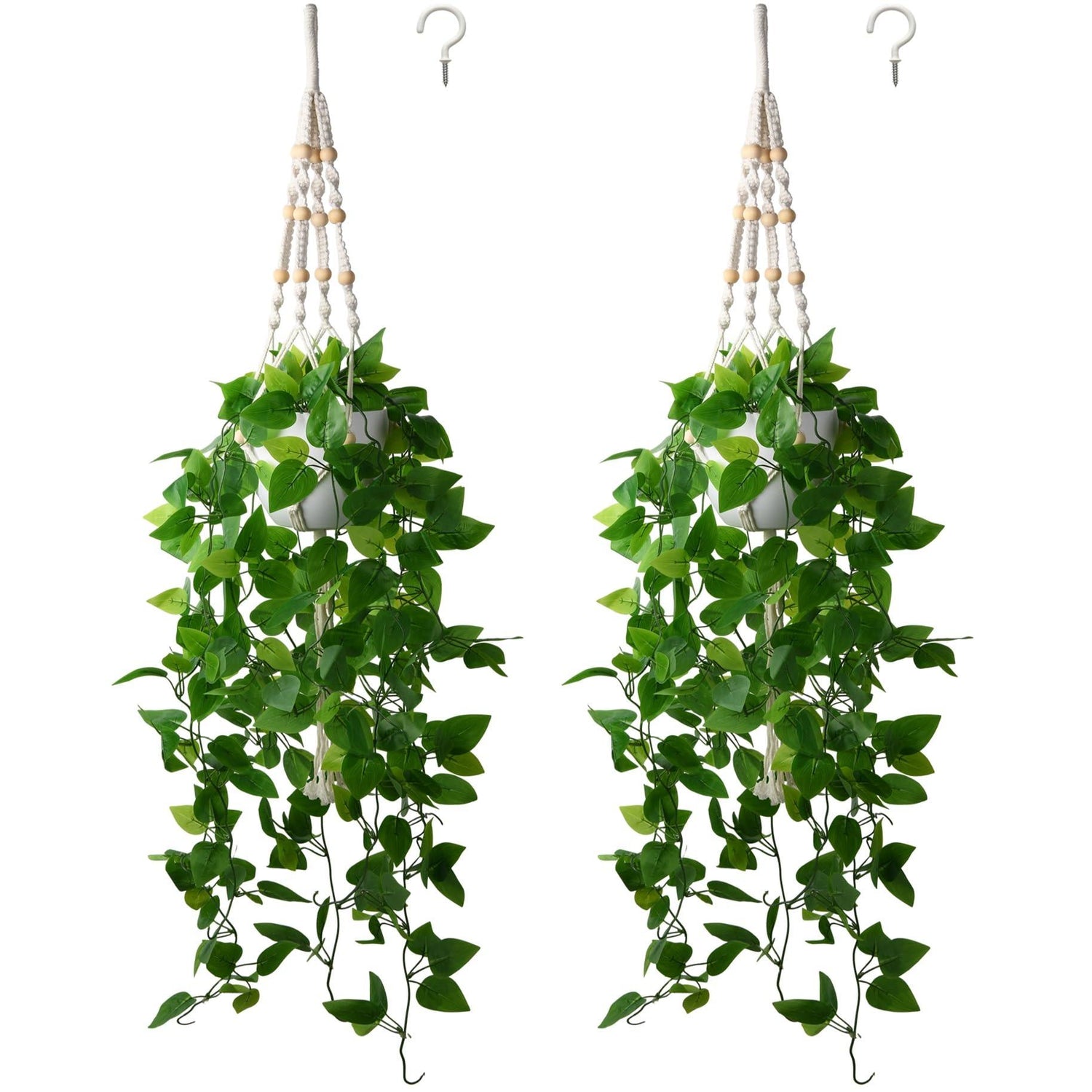 2Pac Fake Ivy Vine With Hanging Pot &amp; Macrame Hanger - HyeFlora