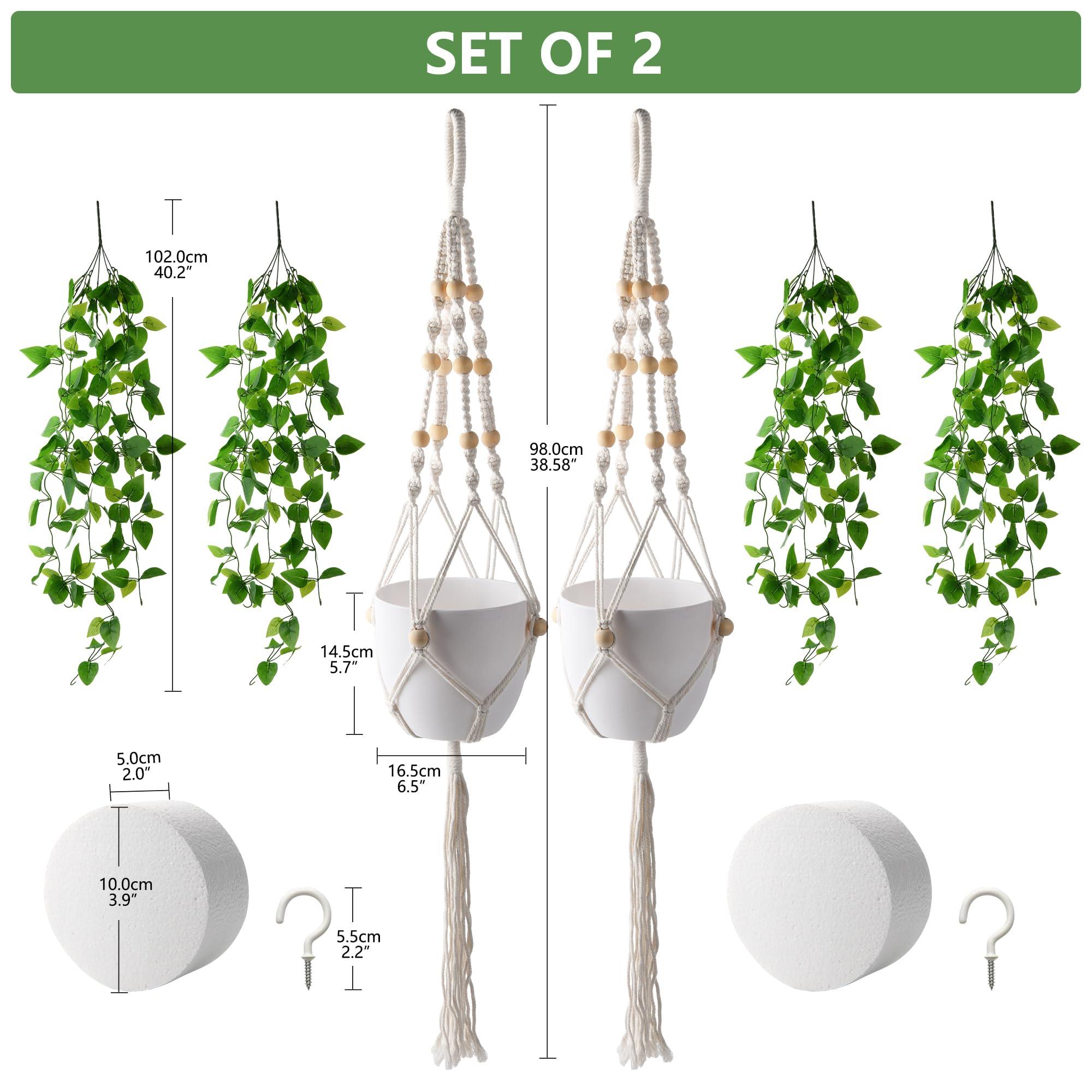 2Pac Fake Ivy Vine With Hanging Pot &amp; Macrame Hanger - HyeFlora