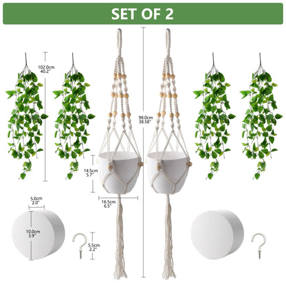 2Pac Fake Ivy Vine With Hanging Pot &amp; Macrame Hanger - HyeFlora