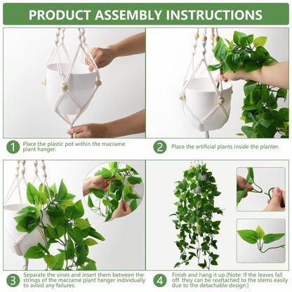 2Pac Fake Ivy Vine With Hanging Pot &amp; Macrame Hanger - HyeFlora