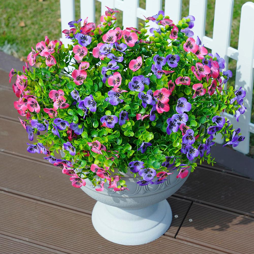 Artificial Silk Pansy Flowers with Eucalyptus Stems - 12&quot; - HyeFlora