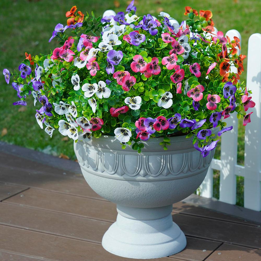 Artificial Silk Pansy Flowers with Eucalyptus Stems - 12" - HyeFlora
