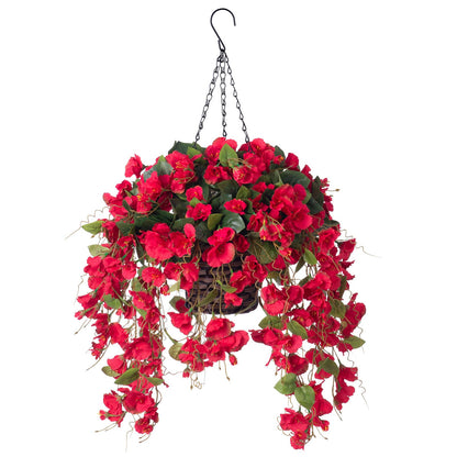 Outdoor UV resistance artificial flowers Faux Hibiscus Hanging Basket - 20.5&quot; - red