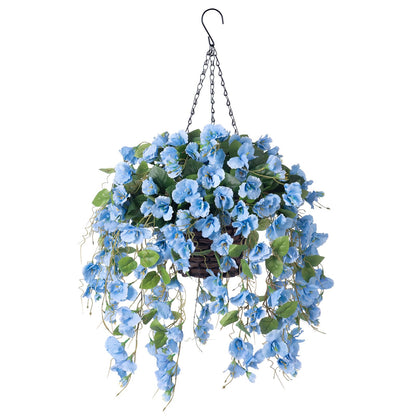 Outdoor UV resistance artificial flowers Faux Hibiscus Hanging Basket - 20.5&quot; - blue