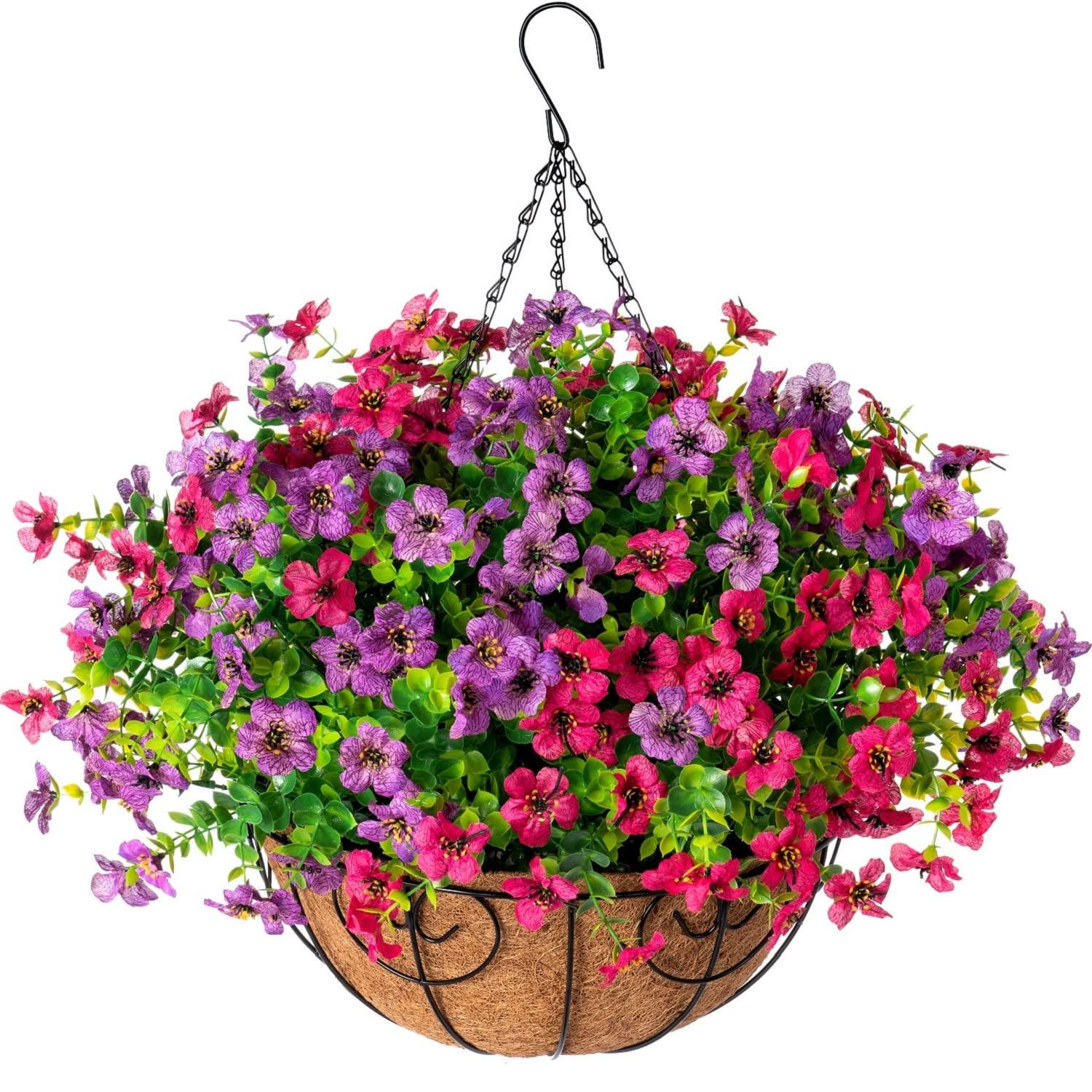 Silk Daisy Mums With Hanging Basket - 16&quot; - HyeFlora