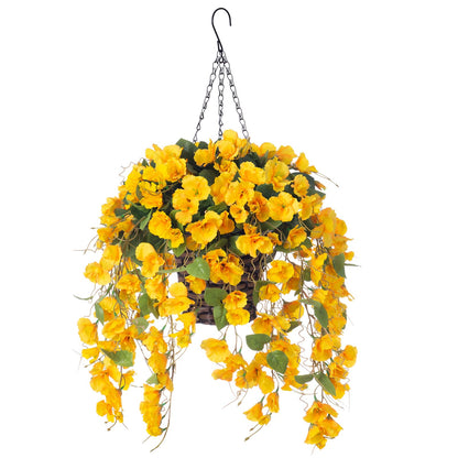 Outdoor UV resistance artificial flowers Faux Hibiscus Hanging Basket - 20.5&quot; - Yellow