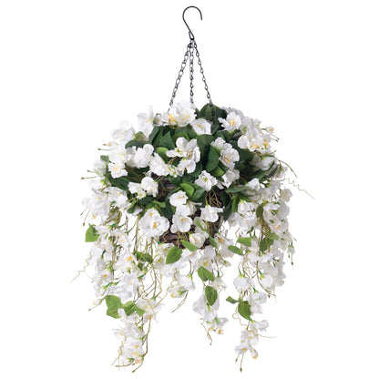 Outdoor UV resistance artificial flowers Faux Hibiscus Hanging Basket - 20.5&quot; - white