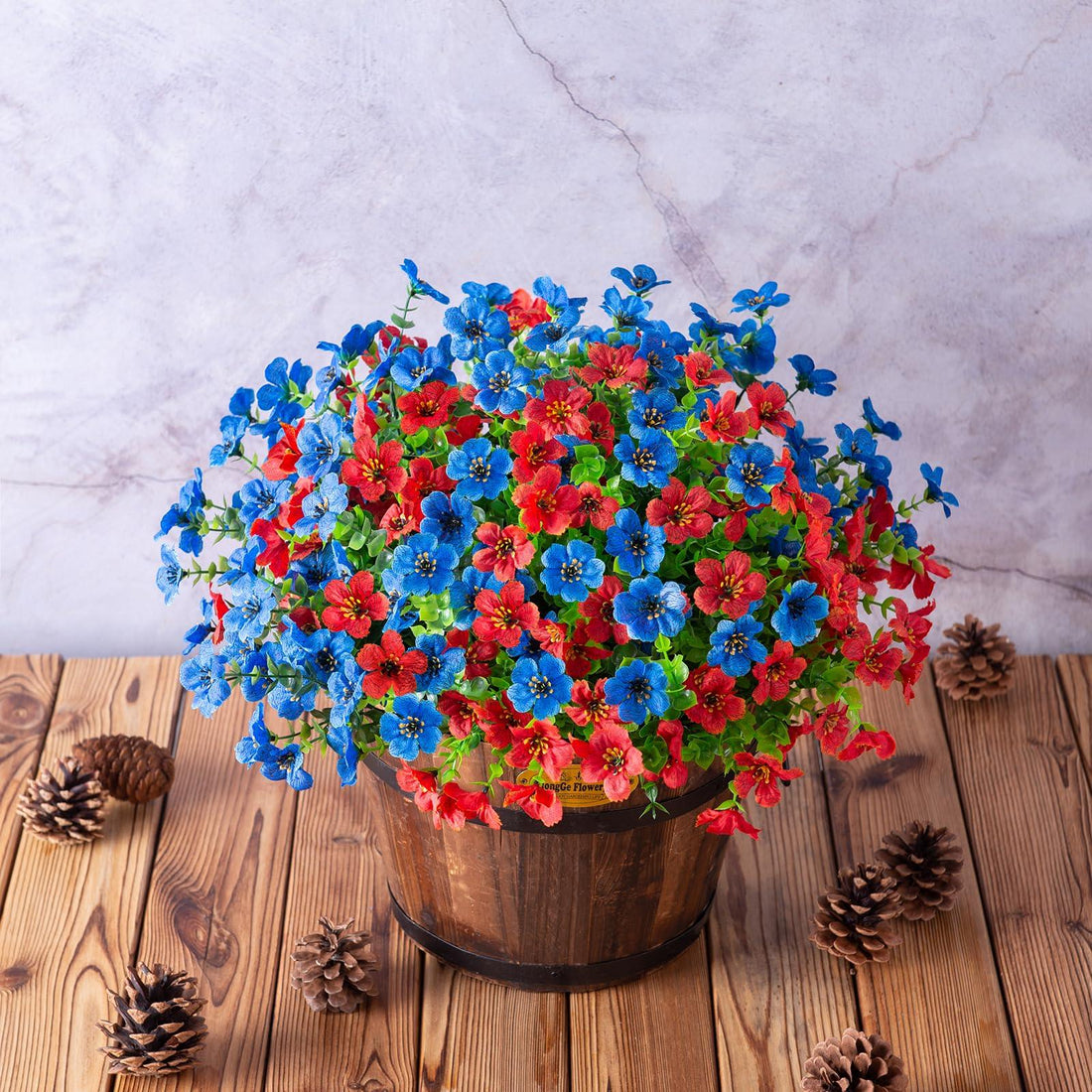 14" Silk Daisy with Eucalyptus 12 Bundles- Red Blue - HyeFlora
