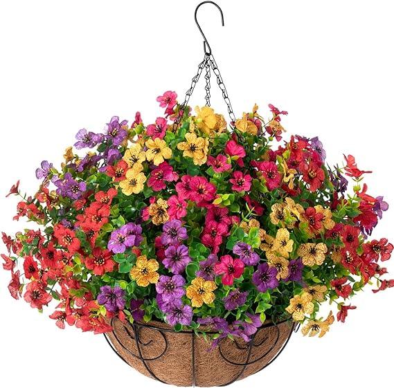 16&quot; Artificial Daisy Mums with Hanging Basket- 4 Mix Color - HyeFlora