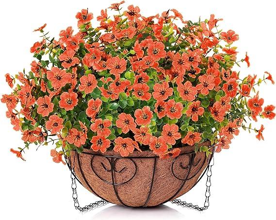 16&quot; Artificial Daisy Mums with Hanging Basket- Orange - HyeFlora