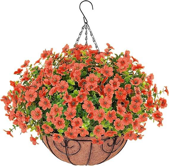 16&quot; Artificial Daisy Mums with Hanging Basket- Orange - HyeFlora
