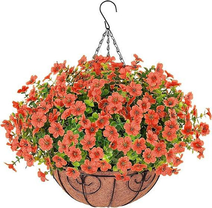 16&quot; Artificial Daisy Mums with Hanging Basket- Orange - HyeFlora