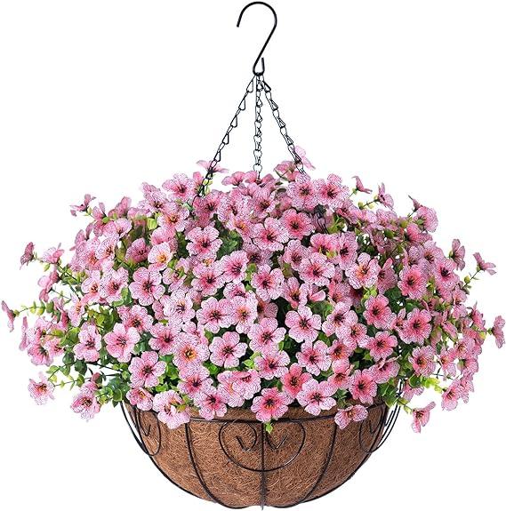16" Artificial Daisy Mums with Hanging Basket- Pink - HyeFlora