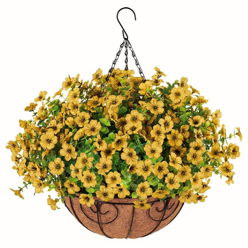 16" Artificial Daisy Mums with Hanging Basket- Yellow - HyeFlora