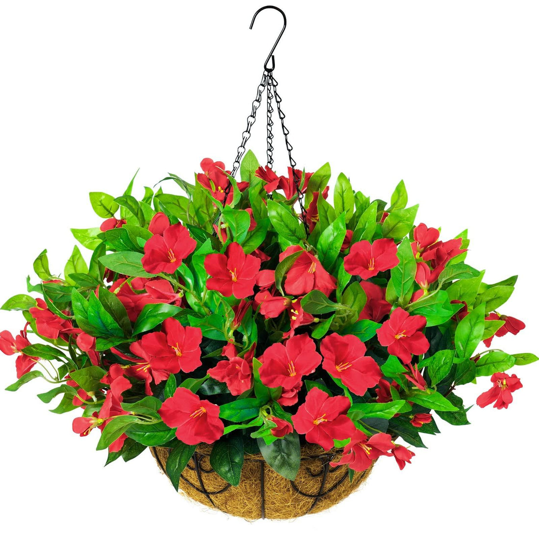 17&quot; Faux Silk Azalea with Hanging Basket- Red - HyeFlora