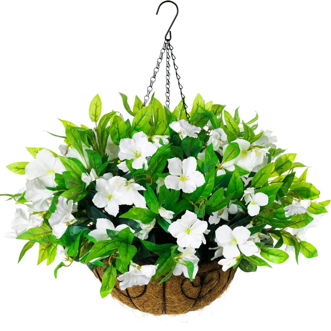 17" Faux Silk Azalea with Hanging Basket- White - HyeFlora