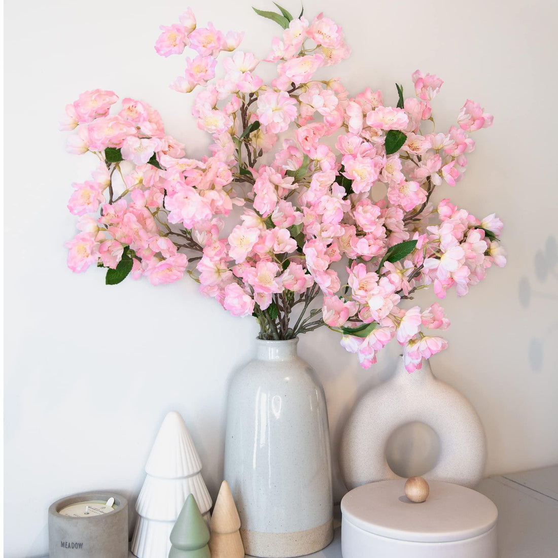 35” Faux Silk Cherry Blossom Branches 3pcs - Pink - HyeFlora