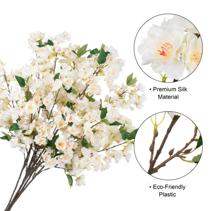 35” Faux Silk Cherry Blossom Branches 3pcs - White - HyeFlora