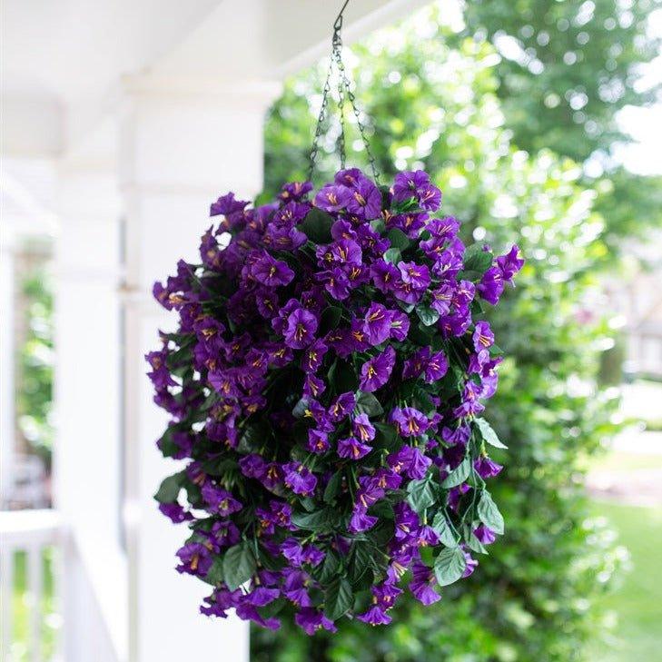 Morning Glory Hanging Basket 4 branches Silk Flowers - 35&quot; Purple Flowers