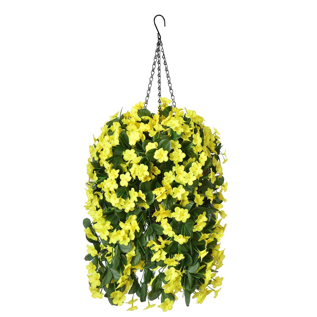35&quot; Faux Silk Orchid with Hanging Basket- Yellow - HyeFlora