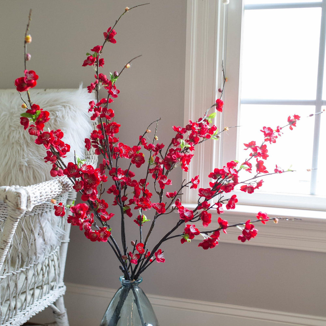 47” Faux Silk Plum Blossom Branches 4pcs - Red - HyeFlora
