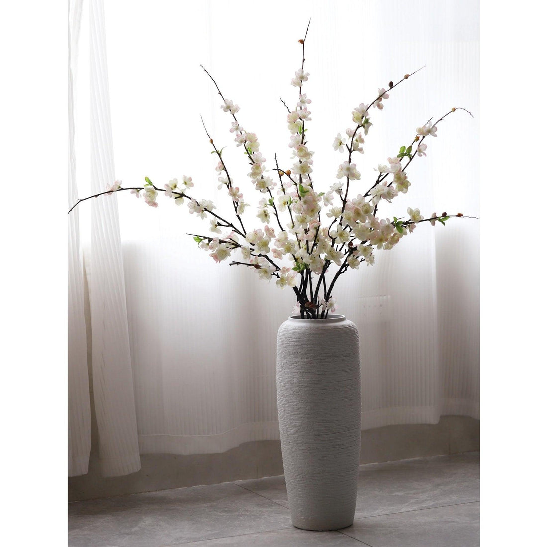 47” Faux Silk Plum Blossom Branches 4pcs - White - HyeFlora